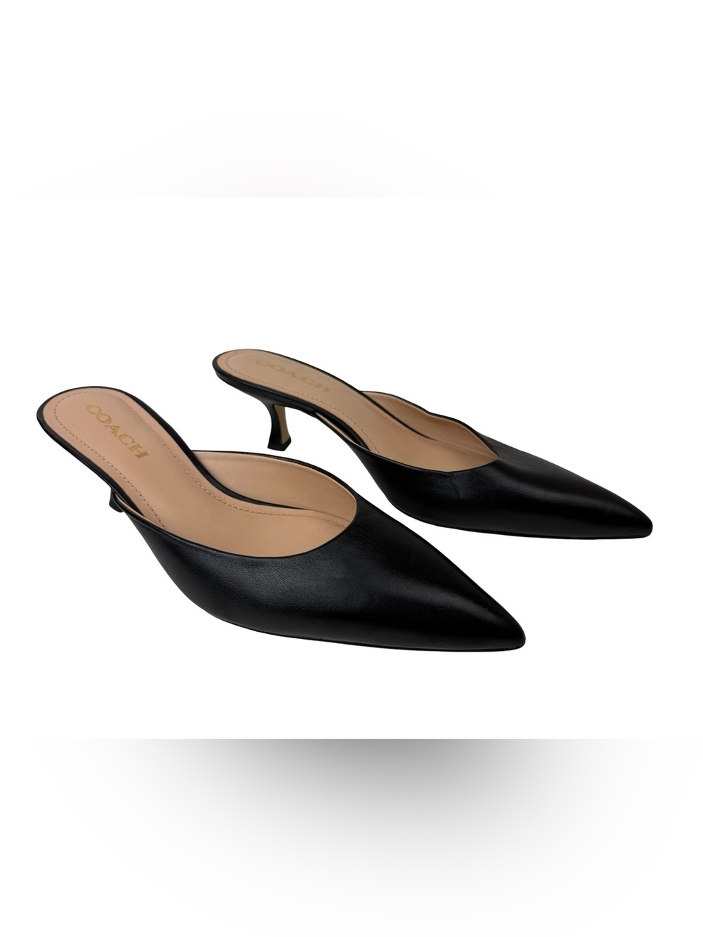 Coach Renn Leather Mules Black Heels Women’s 8.5 Shoes Excellent